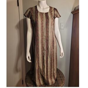 Handmade Tribal Metallic Slinky Maxi Dress M Far East Liquid Gold Unique Boho
